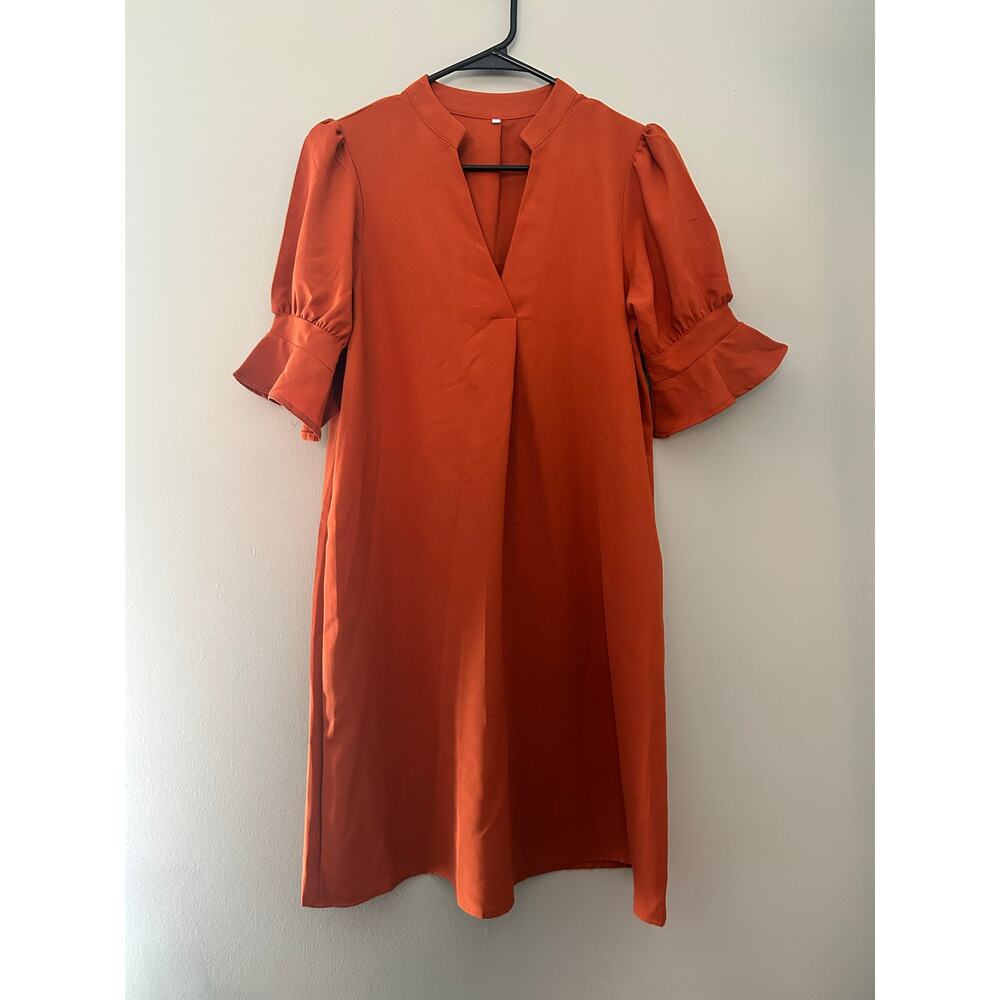 Orange V-neck Lightweight Midi Dress Sz S